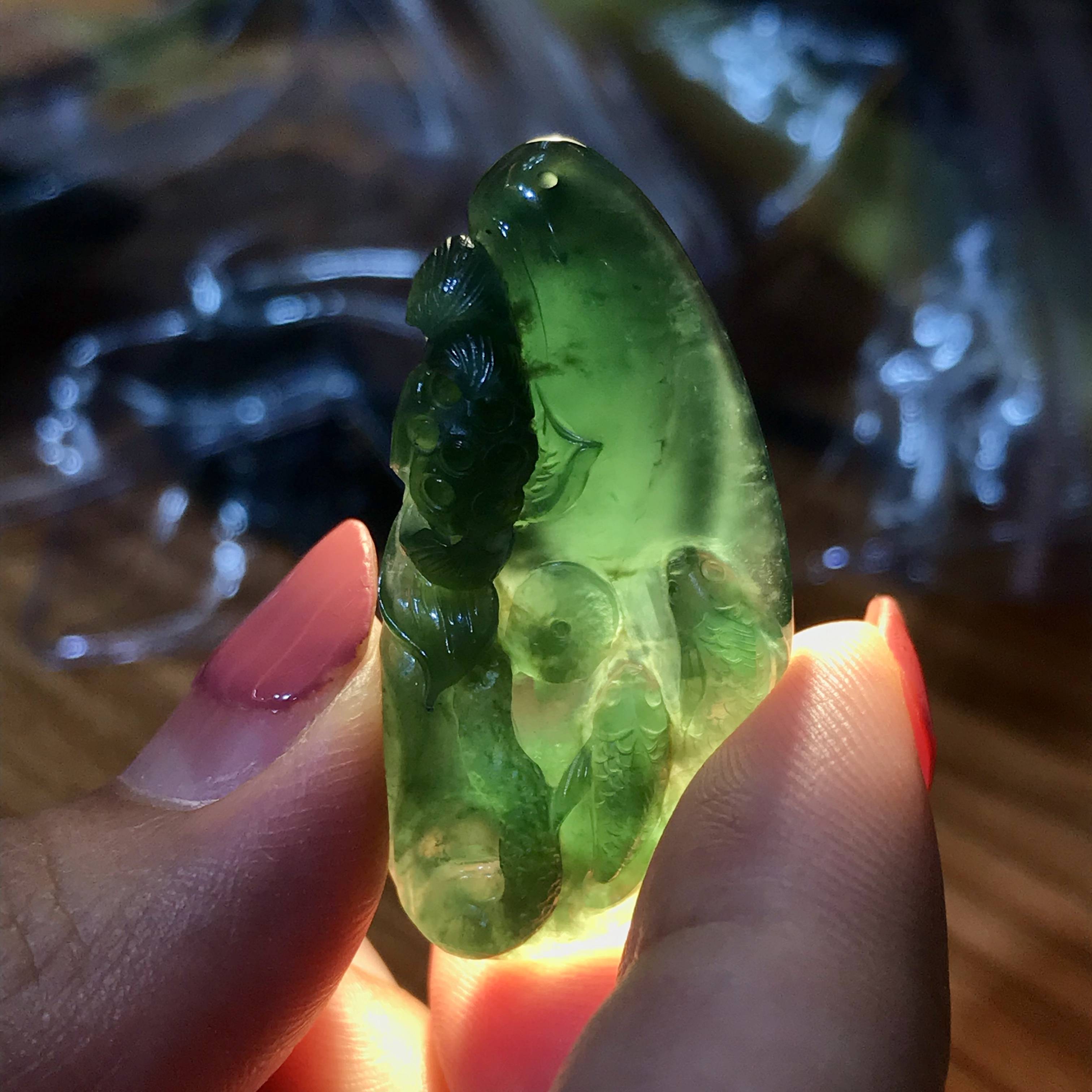 翡翠蓝水挂件 和和美美