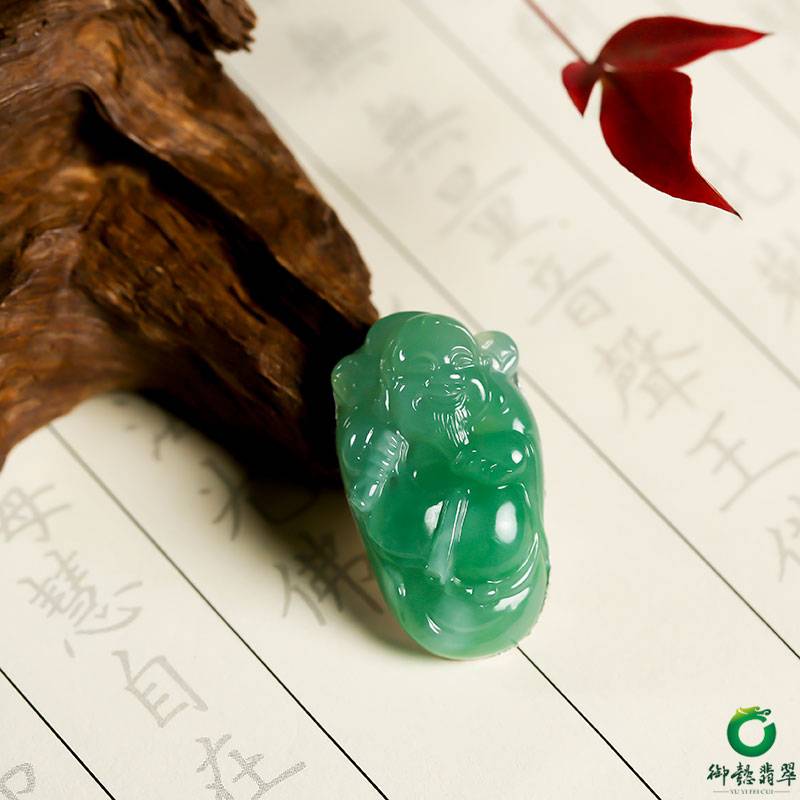 缅甸天然A货翡翠糯冰种满绿挂件 财神 4克