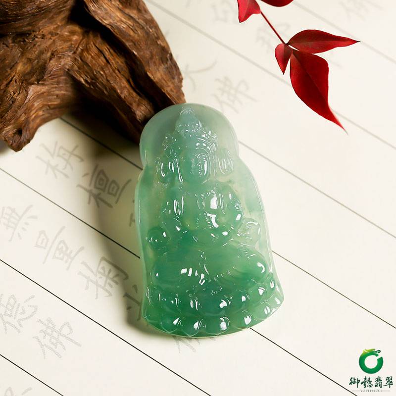 缅甸翡翠A货糯冰种 度母挂件 11.5克