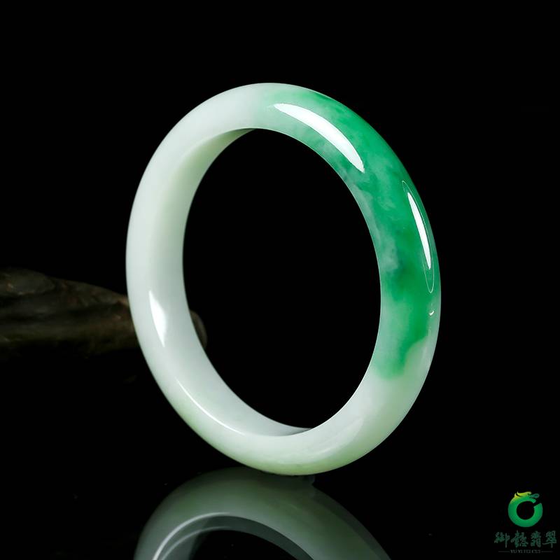 缅甸翡翠A货糯种飘翠手镯 内径56.5mm 49.2克