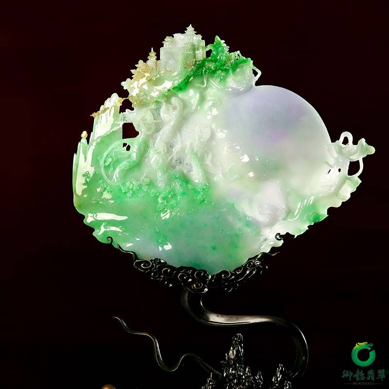 "玉龙奖"铜奖 付雪飞工作室 重1823克（一对）缅甸翡翠紫罗兰摆件 太平盛世 图片2