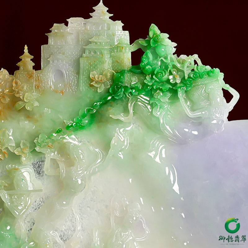 "玉龙奖"铜奖 付雪飞工作室 重1823克（一对）缅甸翡翠紫罗兰摆件 太平盛世 图片8