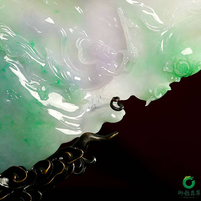"玉龙奖"铜奖 付雪飞工作室 重1823克（一对）缅甸翡翠紫罗兰摆件 太平盛世 图片10