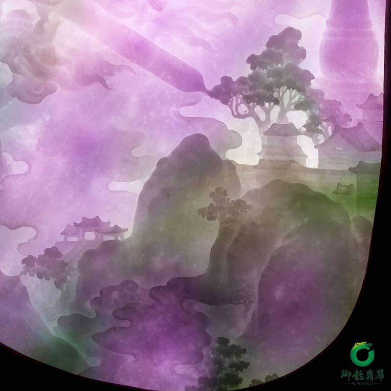 缅甸翡翠A货春带彩插牌摆件 文殊普贤菩萨 图片7