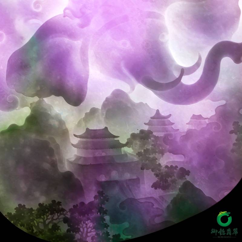 缅甸翡翠A货春带彩插牌摆件 文殊普贤菩萨 图片2