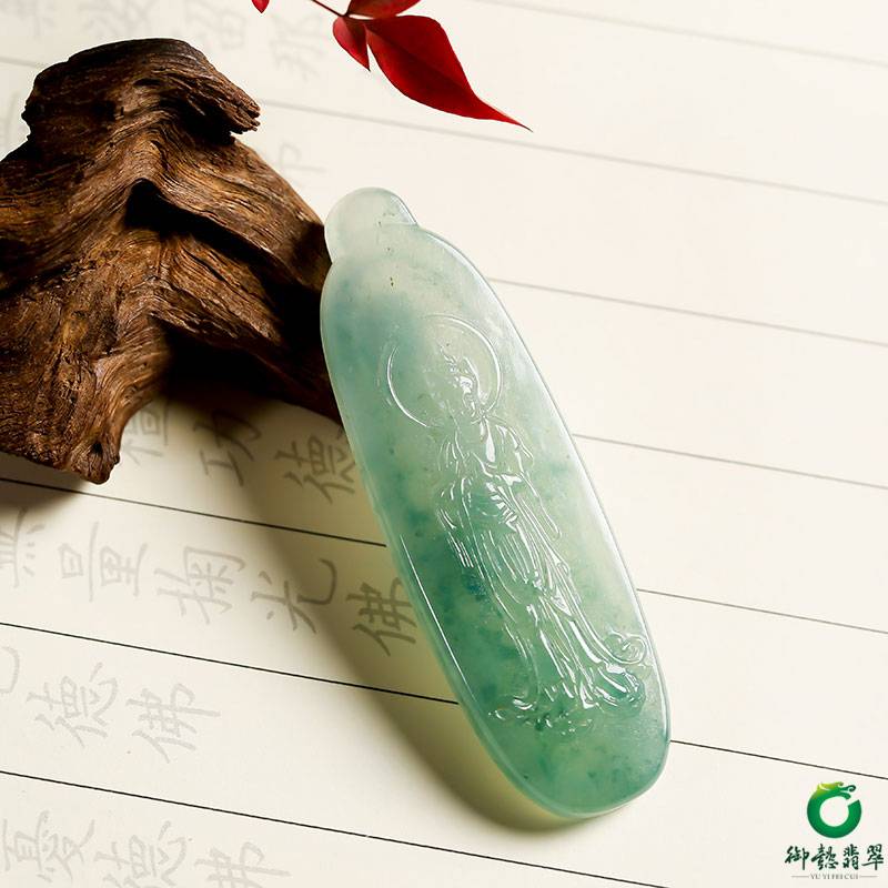 缅甸翡翠 A货 冰种飘花 吊坠 观音 20.1克 图片7