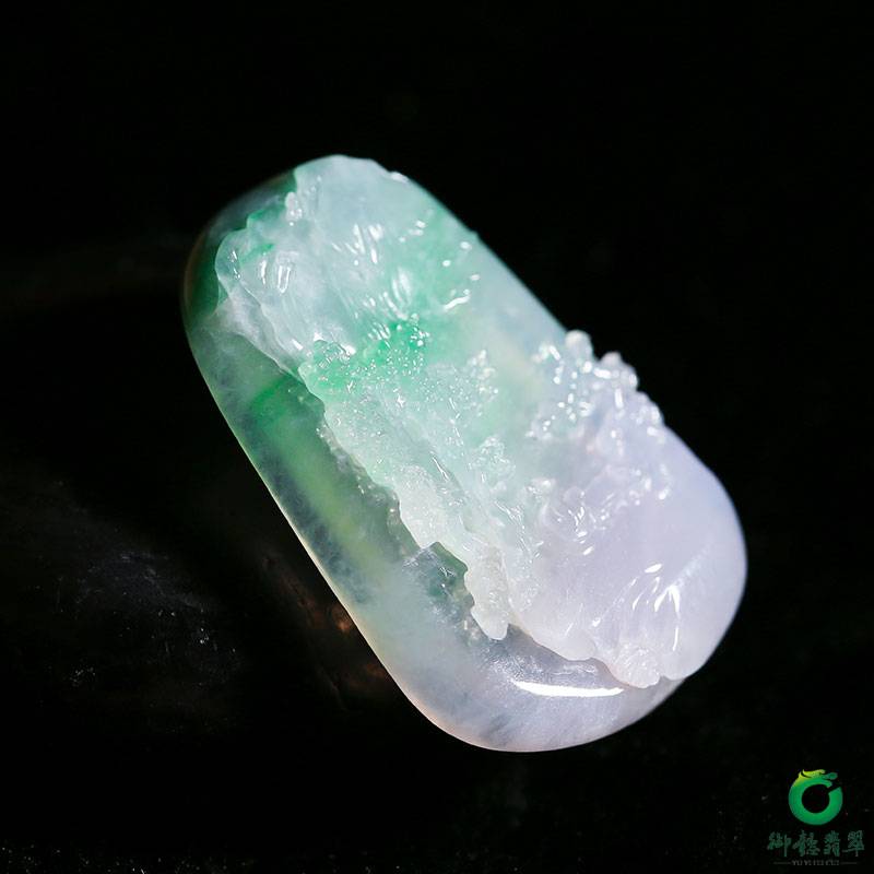 缅甸天然A货翡翠春带彩玉牌 山水牌 18.3克 图片2