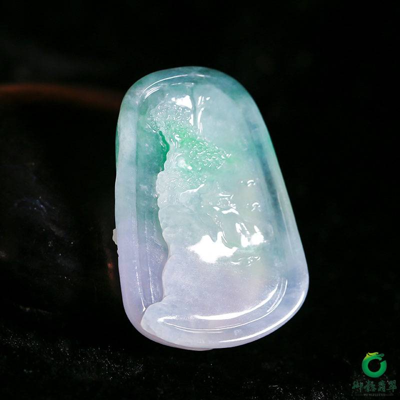 缅甸天然A货翡翠春带彩玉牌 山水牌 18.3克 图片5