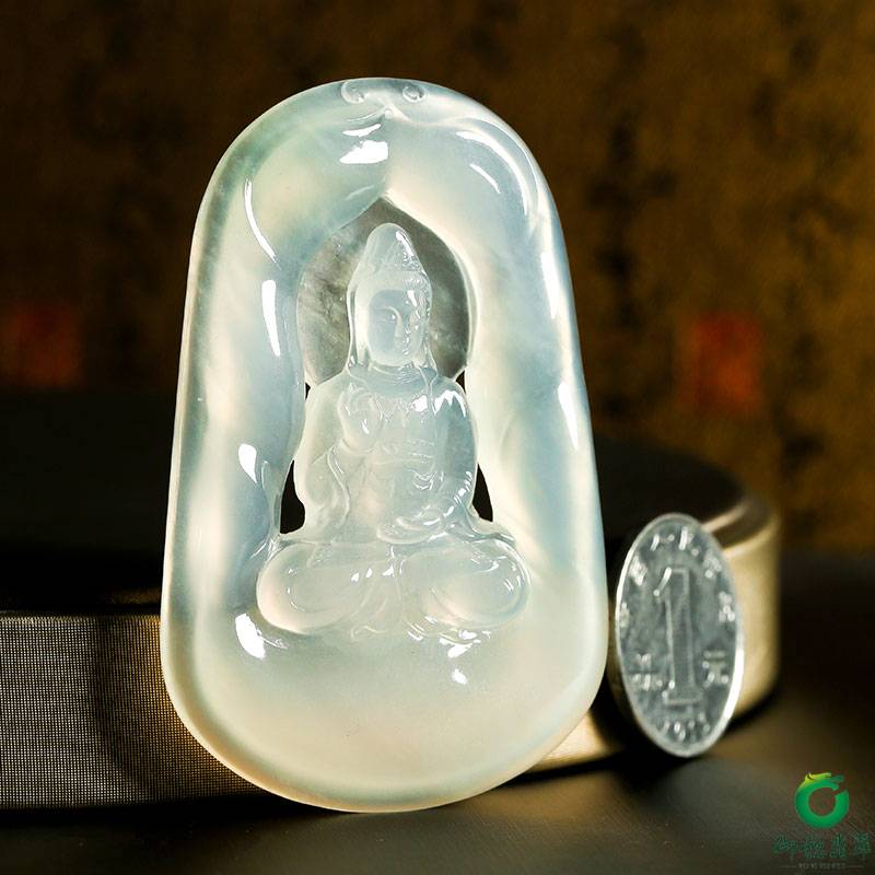 缅甸天然A货翡翠冰种观音挂件 38.1克 图片6