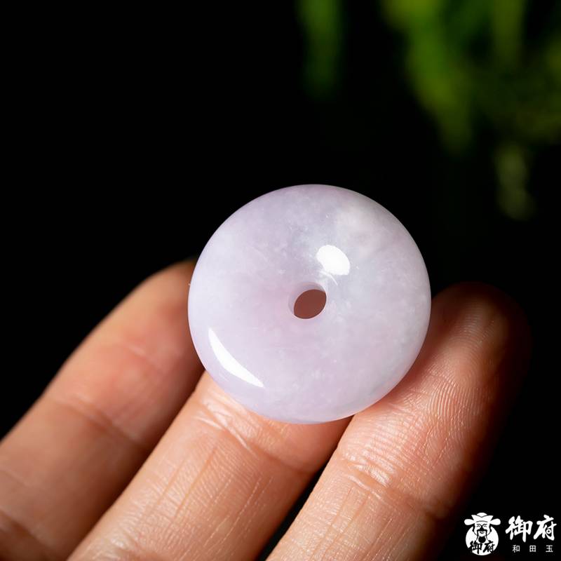 缅甸天然翡翠A货 糯冰种紫罗兰翡翠 平安扣 12.3克 图片6
