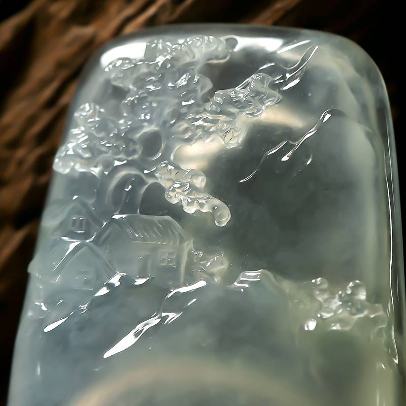 缅甸翡翠冰种玉牌 山水情 21.2克 图片4