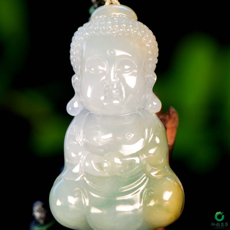 缅甸翡翠A货糯冰种飘绿挂件 宝宝佛 16.6克 图片3