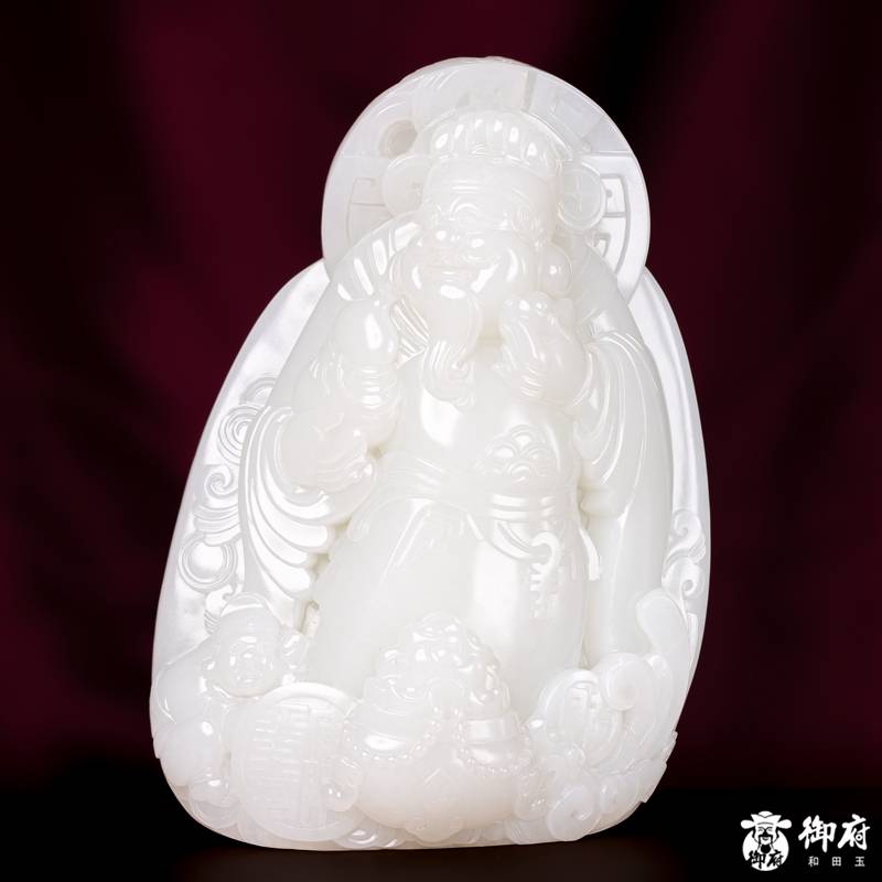 海派玉雕大师付雪飞作品 重419.6克 新疆和田玉原毛孔皮白玉独籽摆件 聚财纳福 图片9