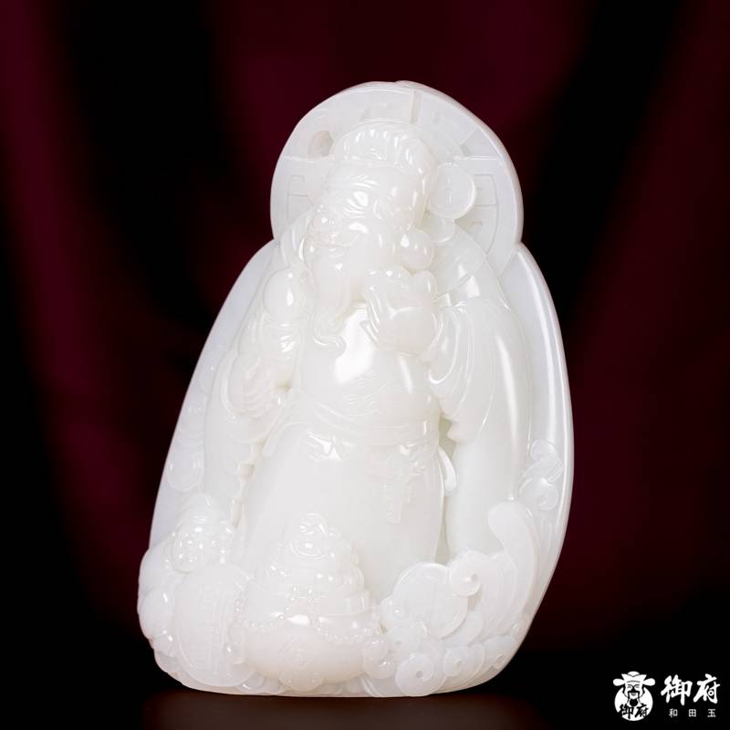 海派玉雕大师付雪飞作品 重419.6克 新疆和田玉原毛孔皮白玉独籽摆件 聚财纳福 图片10