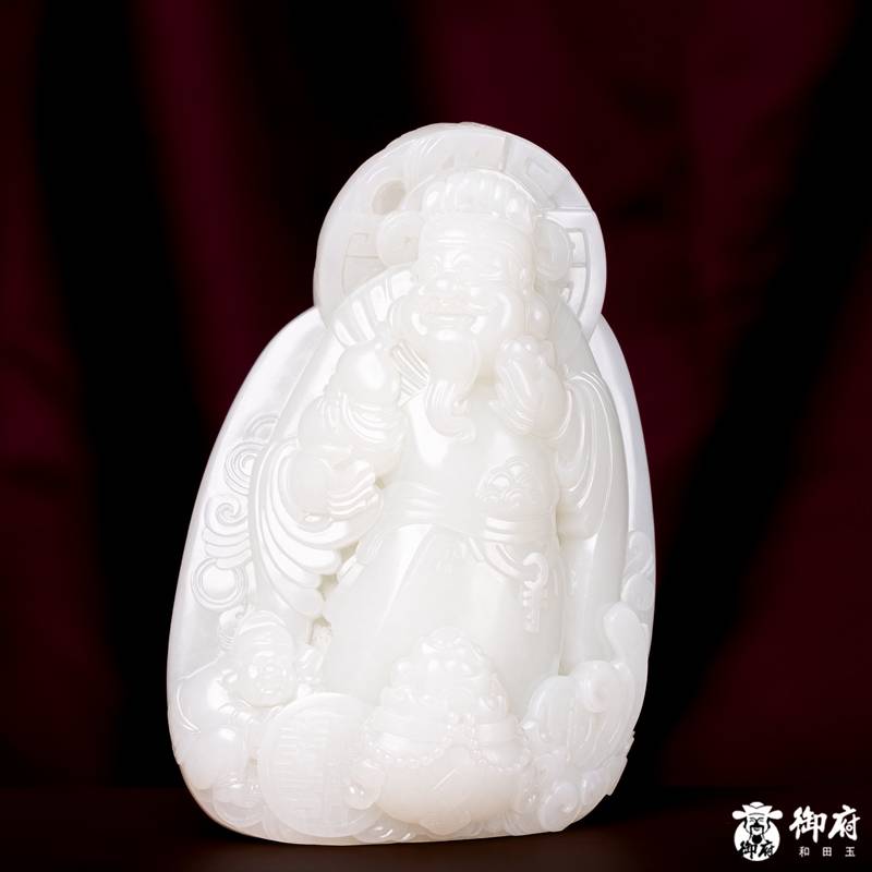 海派玉雕大师付雪飞作品 重419.6克 新疆和田玉原毛孔皮白玉独籽摆件 聚财纳福 图片7
