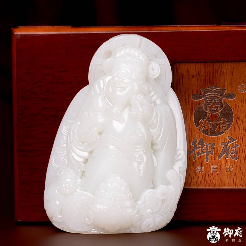 海派玉雕大师付雪飞作品 重419.6克 新疆和田玉原毛孔皮白玉独籽摆件 聚财纳福 图片6