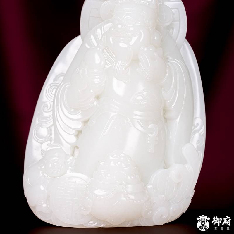 海派玉雕大师付雪飞作品 重419.6克 新疆和田玉原毛孔皮白玉独籽摆件 聚财纳福 图片4